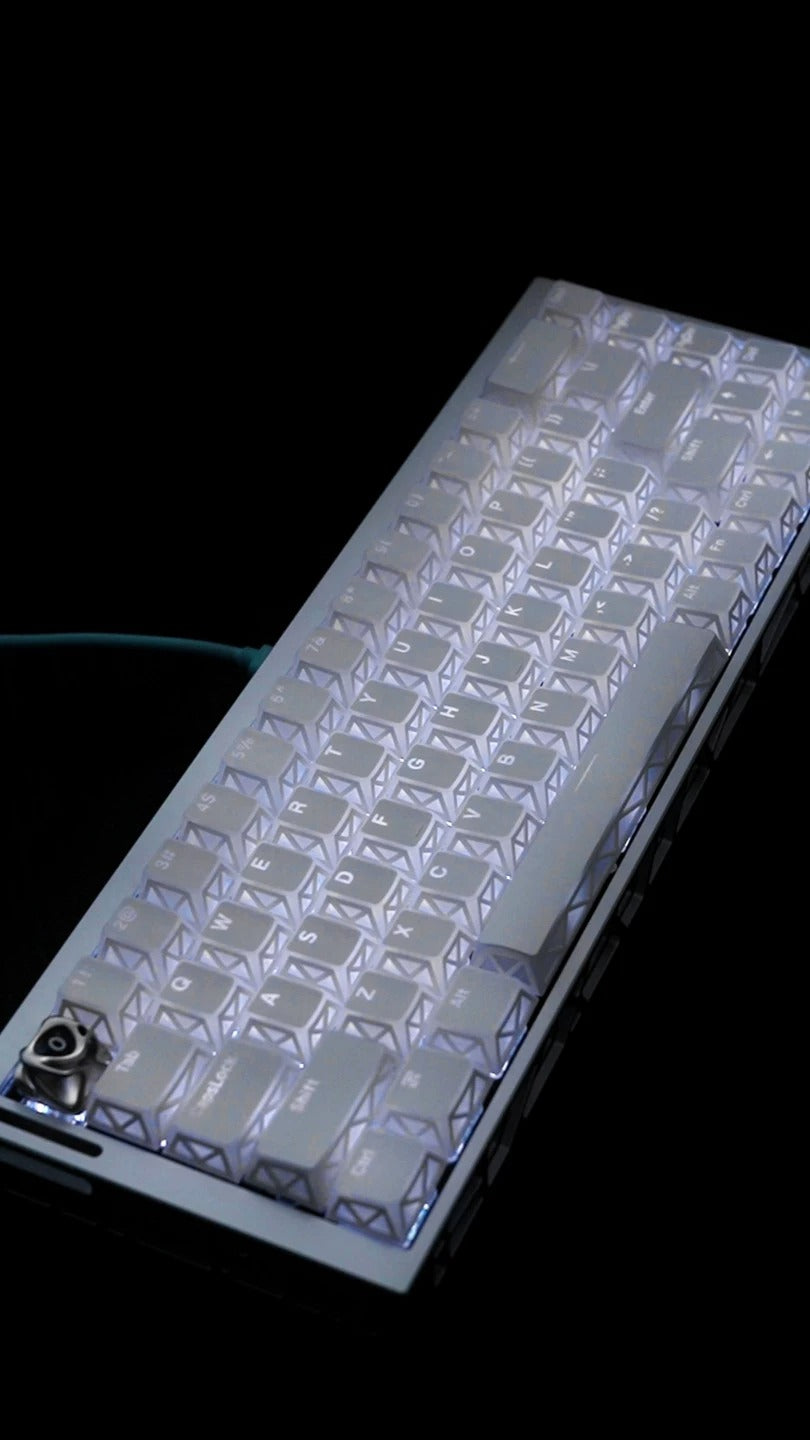 White translucent minimalist design keycap folding shadow, 4-sided hollow translucent front engraving customized keyboard PC+PBT compatible with 61/64/68/75/84/87/104 mechanical keyboard