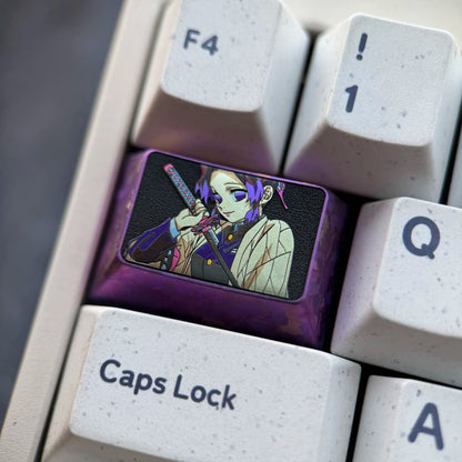 Demon Slayer, Kochou Shinobu, 1.5U titanium alloy personalized keycaps, game anime cultural creative metal mechanical keyboard decorative keycaps