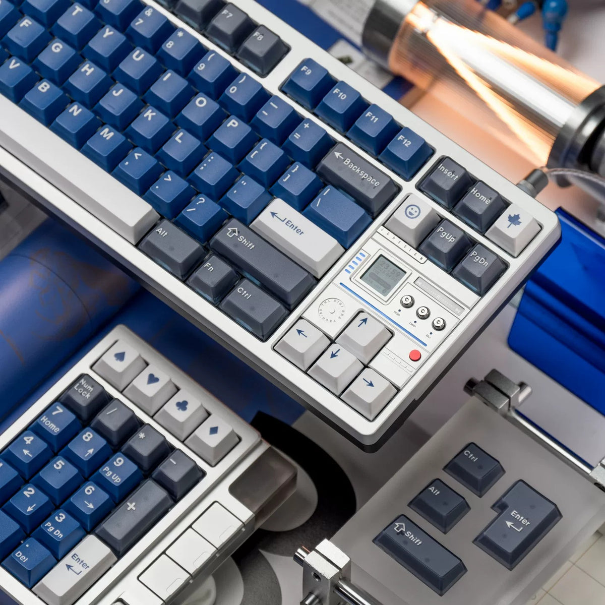 Warrior Blue Grey Half Transparent Full Set Keycap ABS+PC Two Color, Simple Blue Tone, Mechanical Keyboard Replacement Keycap Set, Compatible with 61/64/68/75/84/87/104 Key Mechanical Keyboard Keycap Set
