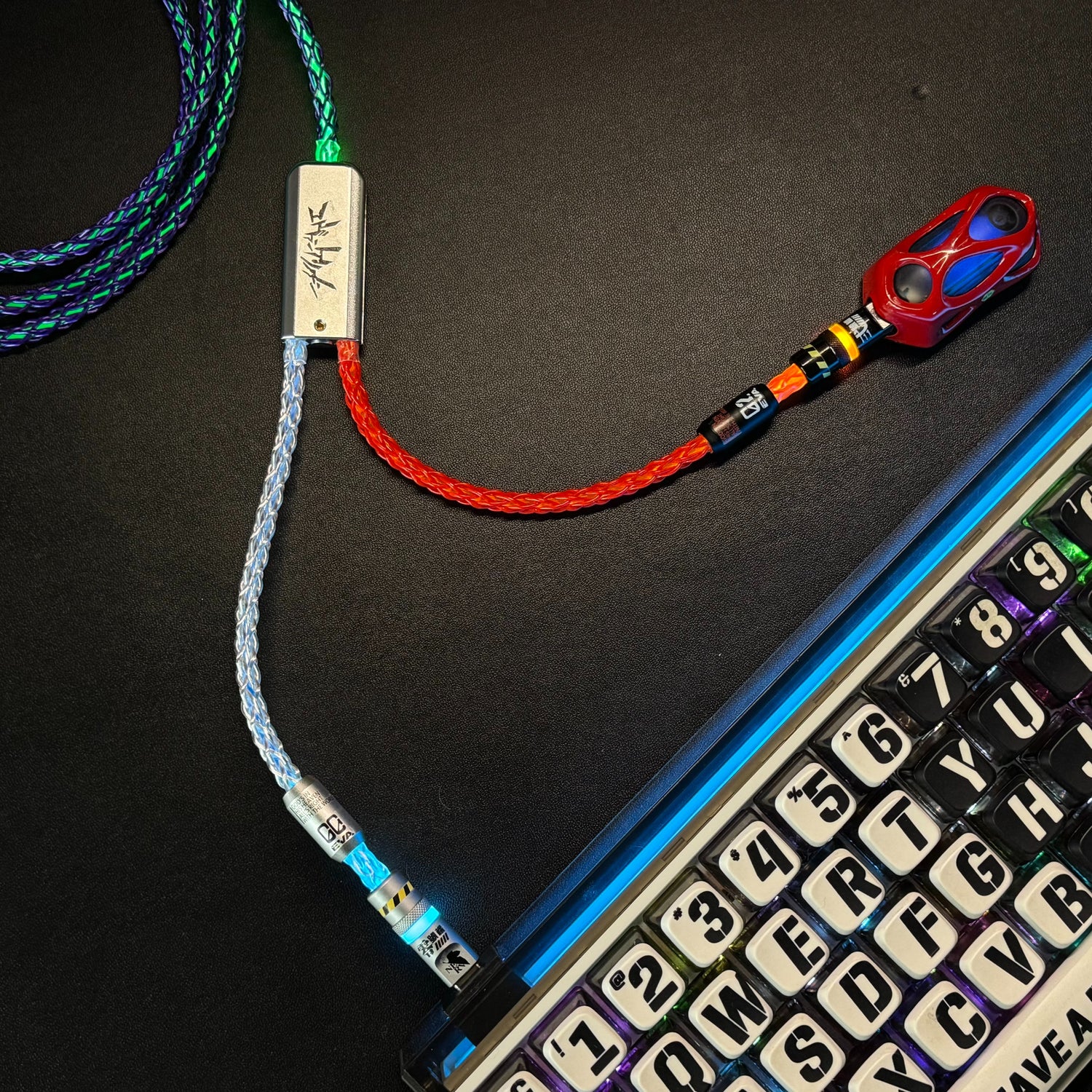 Customized manual data cable for mechanical keyboard with EVA theme design, dual type C aviation plug, dual 8K luminous data cables, magnetic axis mechanical keyboard