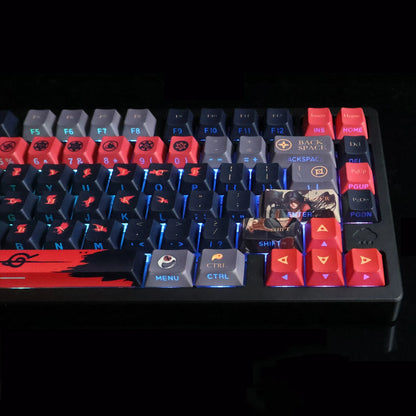 NARUTO，Uchiha Itachi theme, PBT material personalized keycaps, mechanical keyboard replacement keycap set, anime and game cultural and creative keycaps set, Compatible with 61/64/68/75/84/87/104 Key Mechanical Keyboard Keycap Set