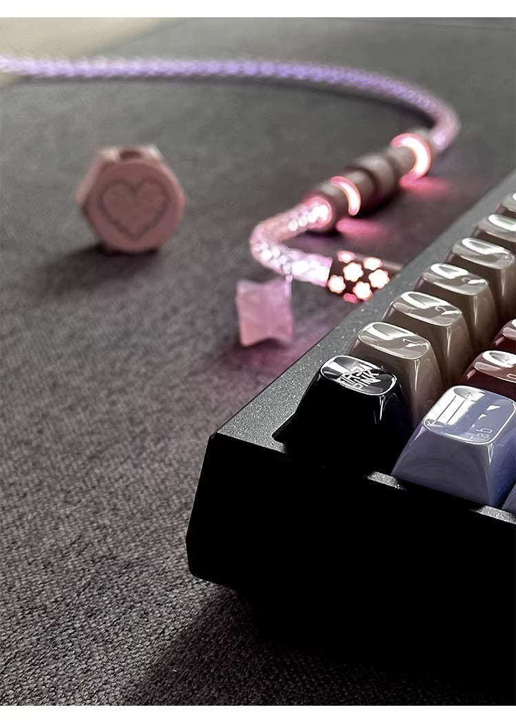 Single crystal copper whole line luminous aviation plug pink white data cable USB-TYPEC keyboard custom cable