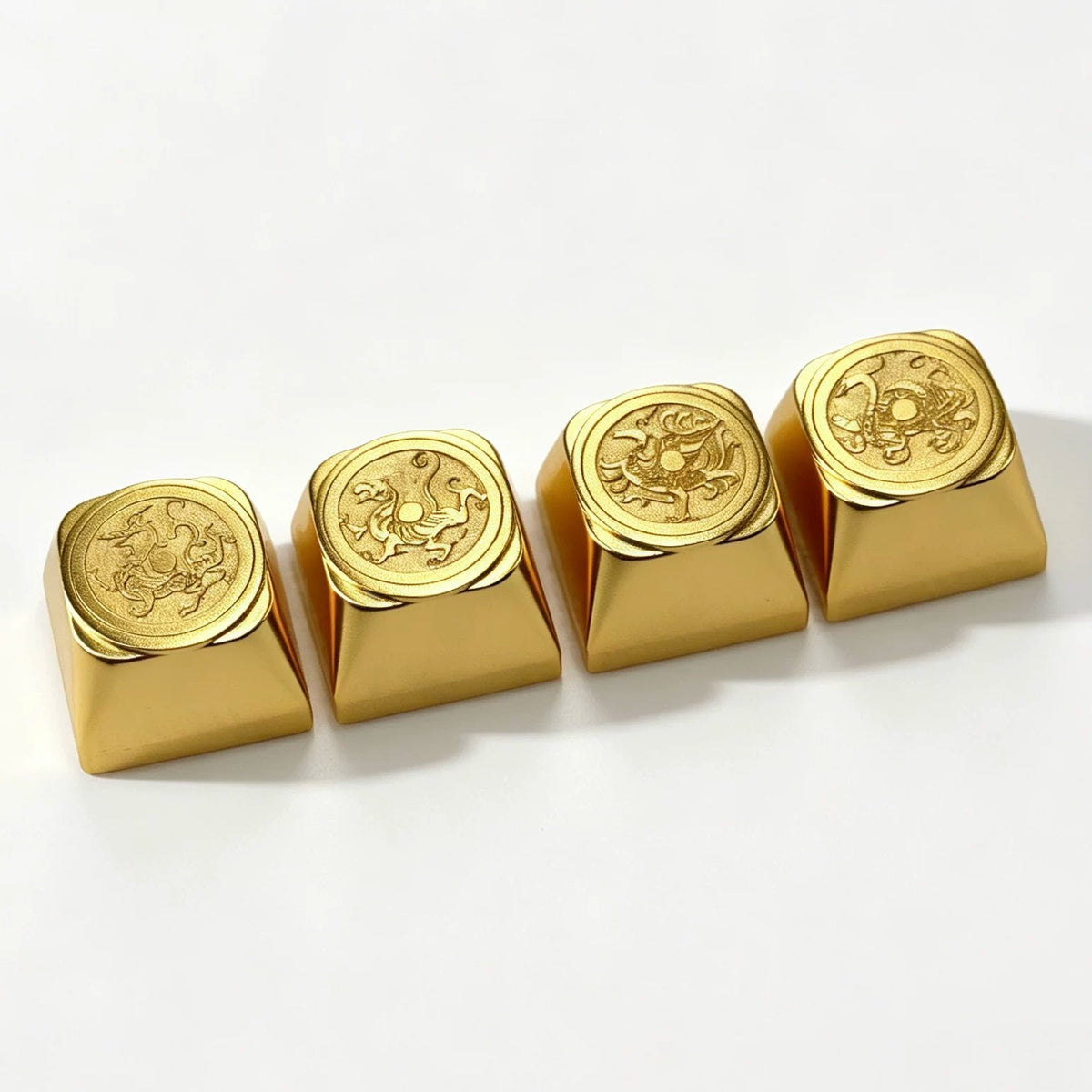 Pure copper gold-plated Chinese style ancient mythology four major mythical beasts relief personalized keycaps custom factory high mechanical keyboard metal keycaps