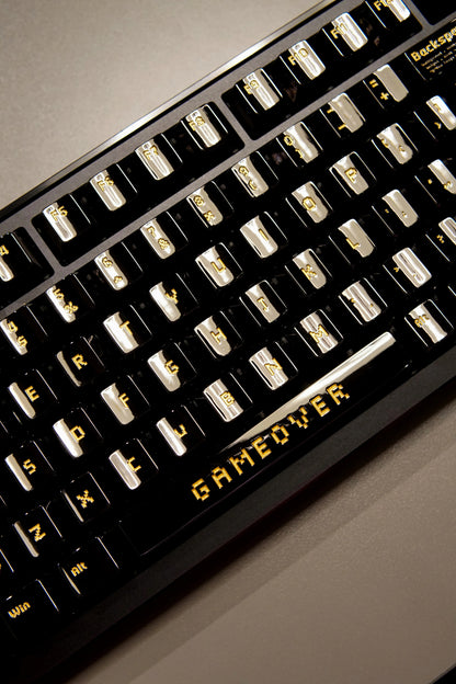 Pixel game theme original design retro arcade game personalized keycap set metal keycap glossy black electroplating, electroplating coating compatible with ROG Extreme ASUS estore/Angry Miao/Razer