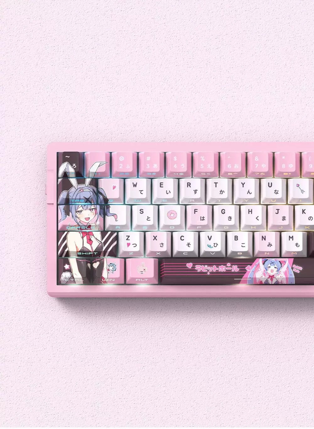 Hatsune Miku series, Rabbit Hold theme, custom set personalized keycap series, PBT material, factory height, compatible with 61/64/68/75/84/87/104 mechanical keyboard keycap set