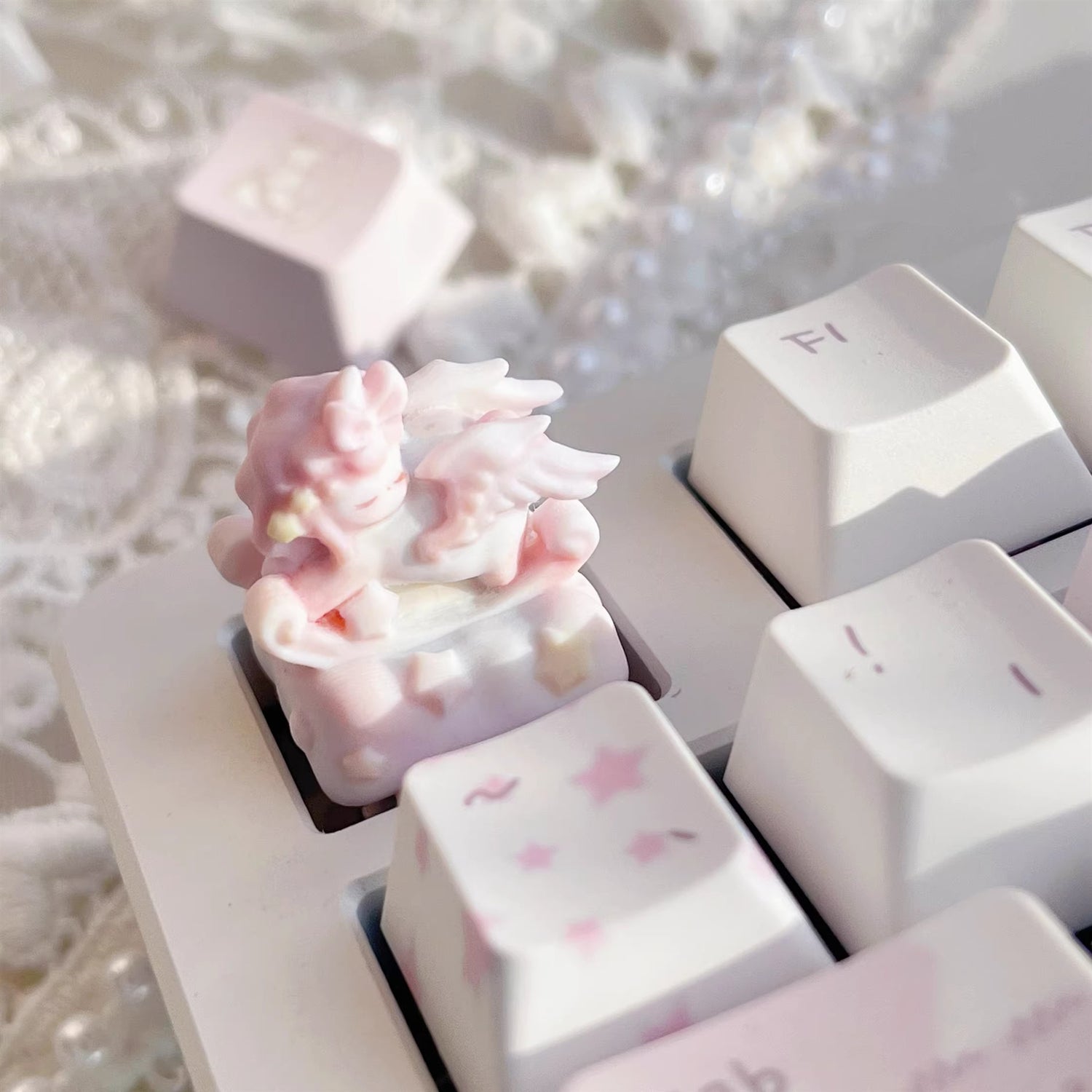 Pink stars, cute rocking carousel, personalized keycaps DIY handmade resin decorative keycaps