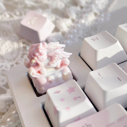 Pink stars, cute rocking carousel, personalized keycaps DIY handmade resin decorative keycaps