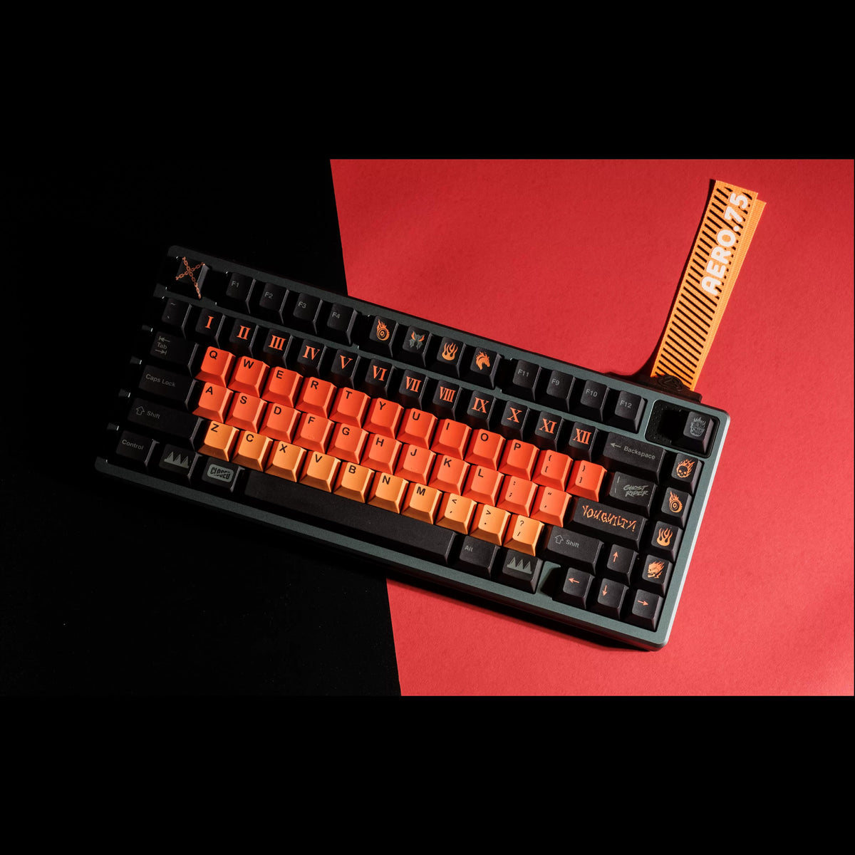 Ghost Rider  PBT material creative keycap set, mechanical keyboard decorative keycaps, Anime, games, movies, creative peripherals, artistic keycaps, Compatible with 61/64/68/75/84/87/104 key mechanical keyboard keycap set