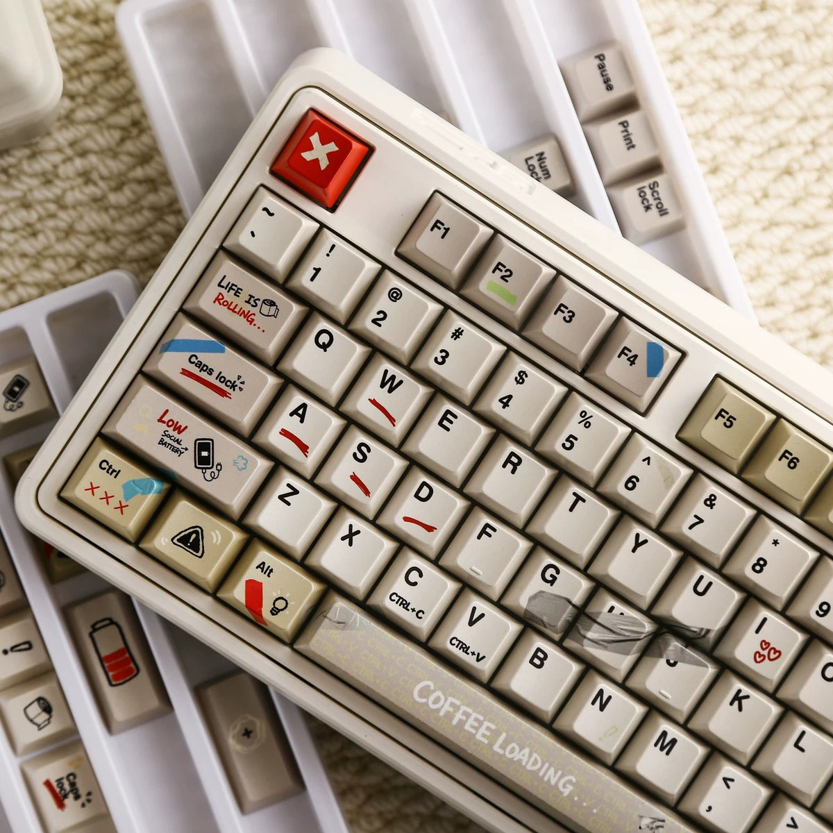 IMFKTIRED, Office keycap set, retro color scheme, PBT material Mechanical Keyboard Replacement Keycap Set, suitable for 61/64/68/75/84/87/104 Key Mechanical Keyboard