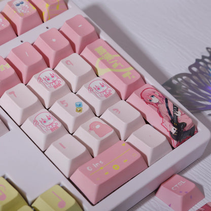 BOCCHI THE ROCK! ， Gotoh Hitori theme, PBT material personalized keycap set, anime keycap culture peripheral mechanical keyboard decoration keycaps， Compatible with 61/64/68/75/84/87/104 key mechanical keyboard keycap set