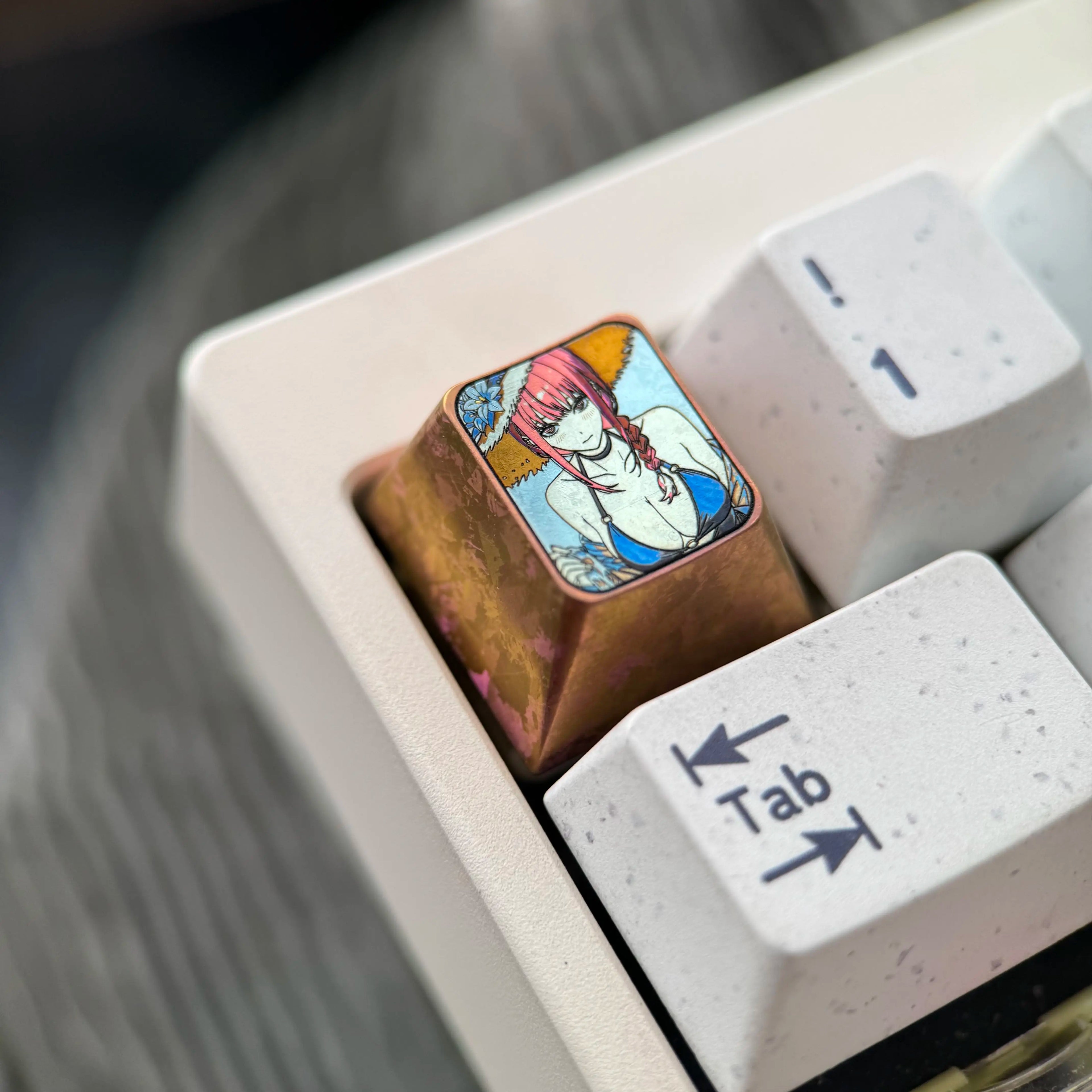 Chainsaw Man, Makima， Two styles/1 U titanium alloy metal personalized keycaps, anime oil painting cultural creative keycaps, mechanical keyboard artistic decorative keycaps