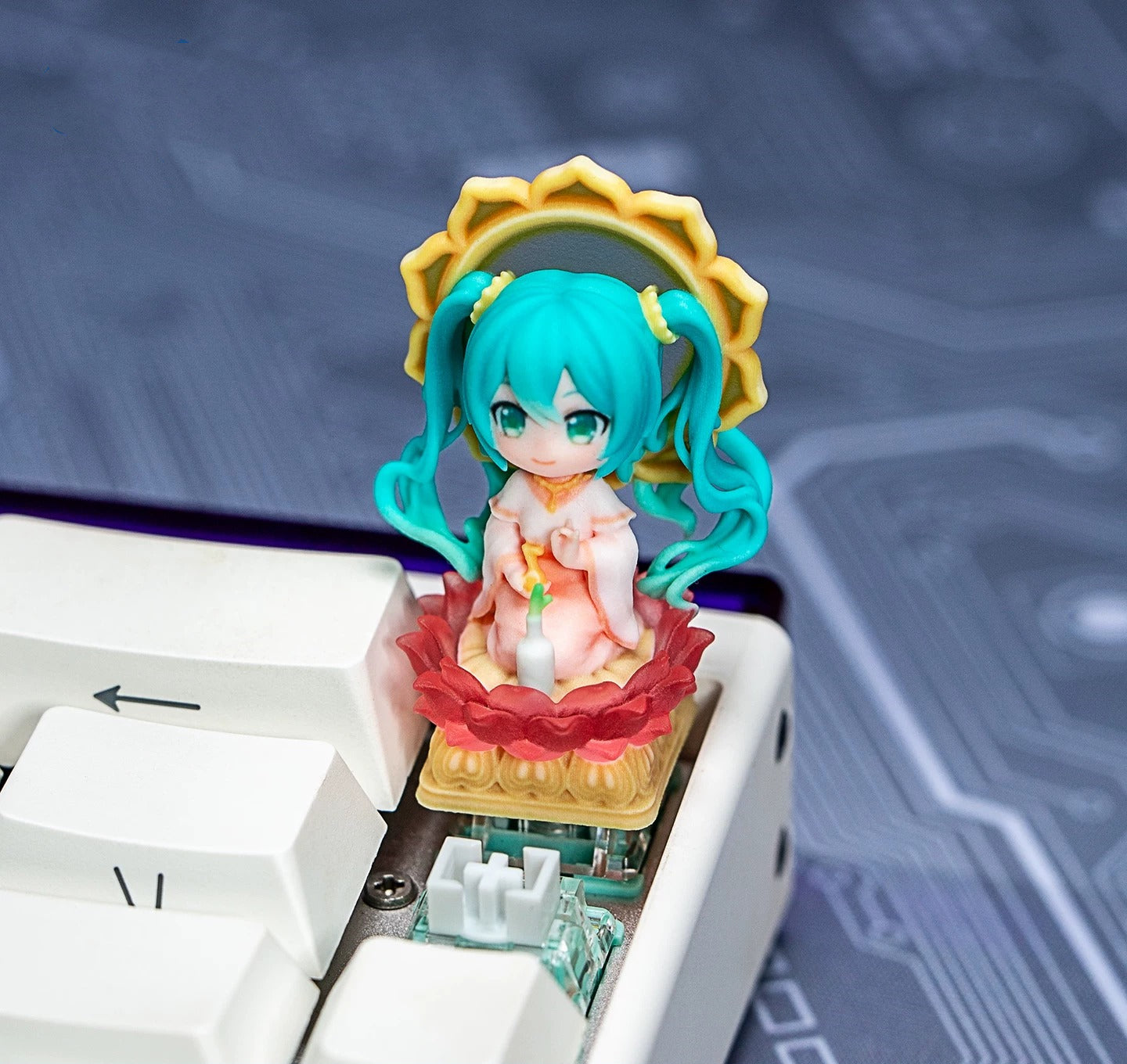 Hatsune Miku 3 D printing, not corroded or faded, three-dimensional modeling, anime, gaming, cultural creativity, personalized keycaps, mechanical keyboard decoration keycaps
