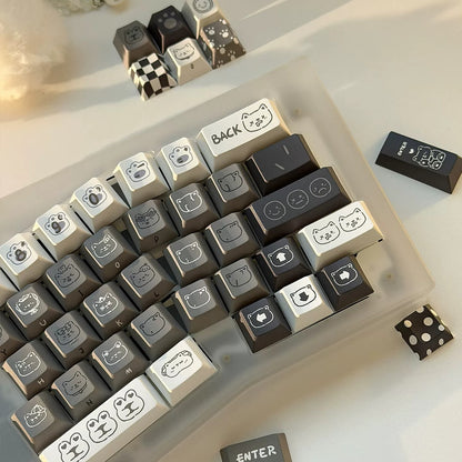 Emotional kitten theme design simple keycap replacement set, custom set personalized keycap series，PBT material, Original factory height, compatible with 61/64/68/75/84/87/104 mechanical keyboard keycap set