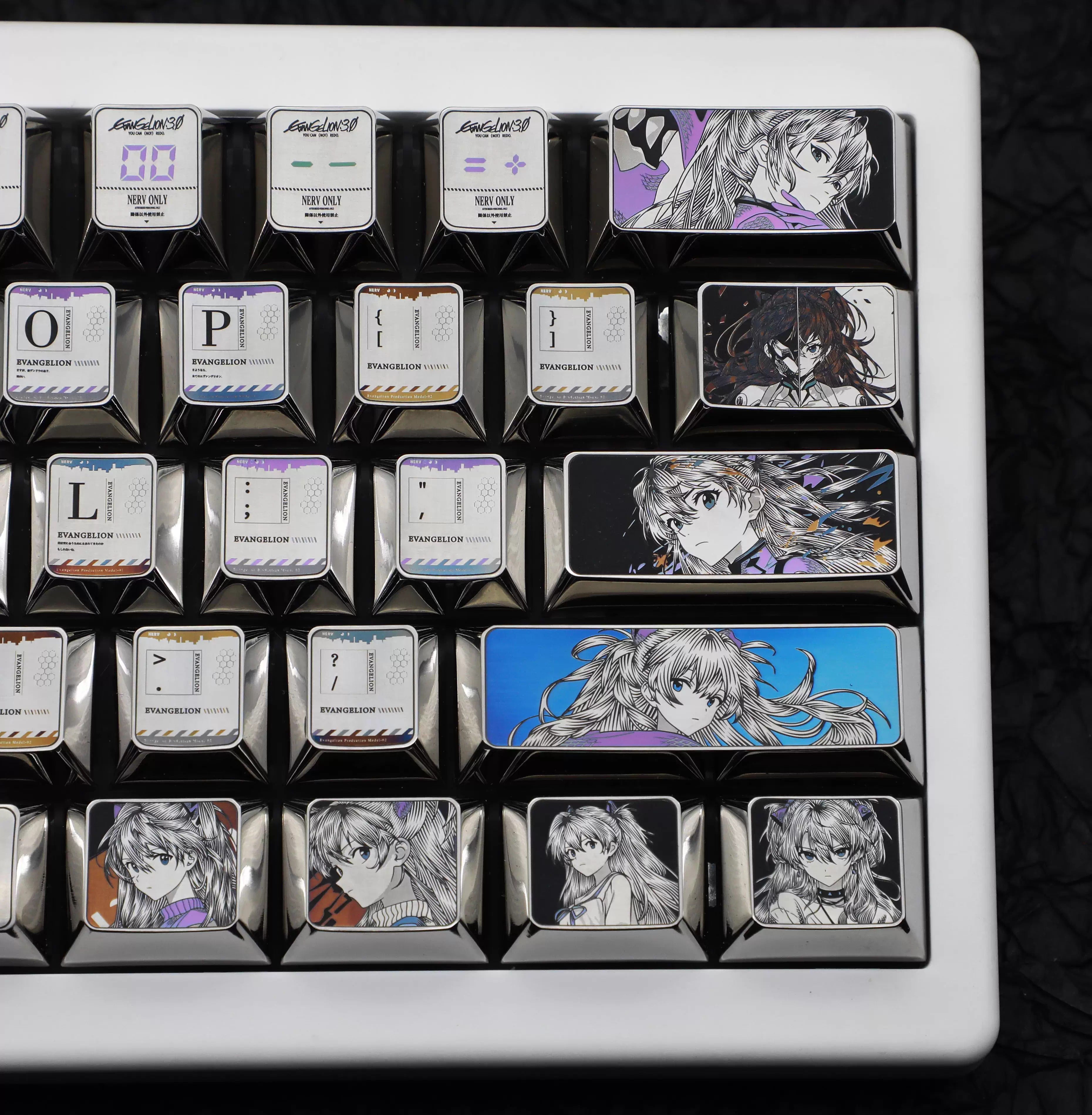 EVA series, Asuka titanium alloy finely carved personalized keycaps, 61 key positions compatible with wooting60 mechanical keyboard decorative keycaps