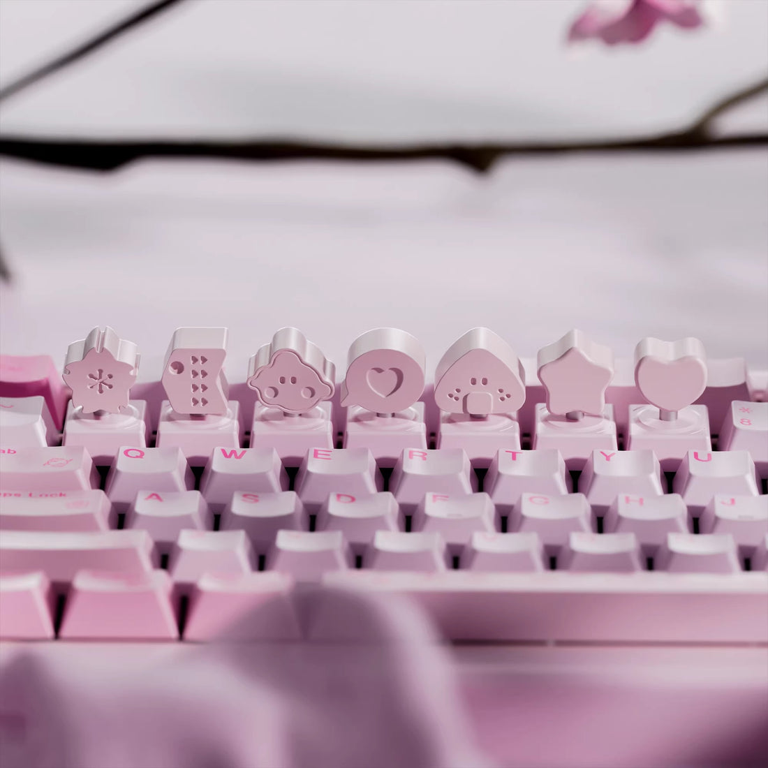 Pink logo metal personalized keycaps, mechanical keyboard pink decorative keycaps, three-dimensional pattern art keycaps