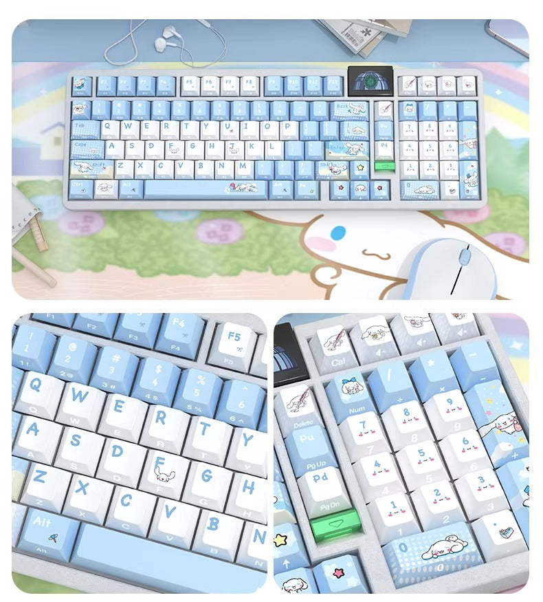 Cinnamoroll theme, cute style light blue color PBT material personalized keycap set, anime cartoon theme decorative keycap, compatible with mechanical keyboard