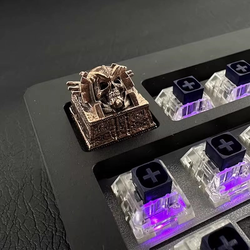 Ancient Egyptian Skeleton Pharaoh, Pure copper material，Metal Personalized Keycaps, Mysterious Egyptian Culture Creative Custom Mechanical Keyboard Art Decorative Keycaps
