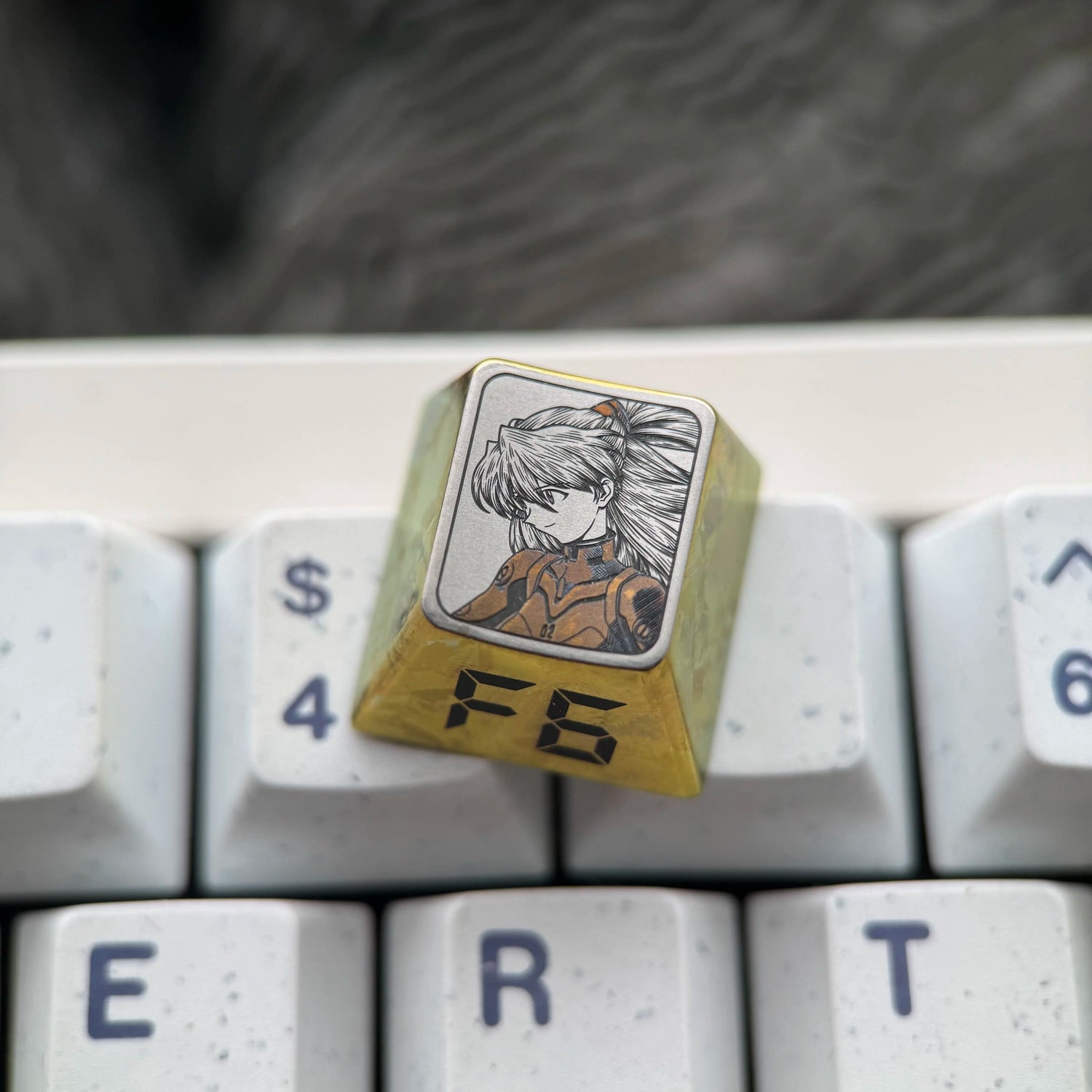 EVA， Asuka theme, F1-F12 precision carving 1 U titanium alloy personalized keycaps, anime and game cultural creative keycaps, mechanical keyboard decorative keycaps