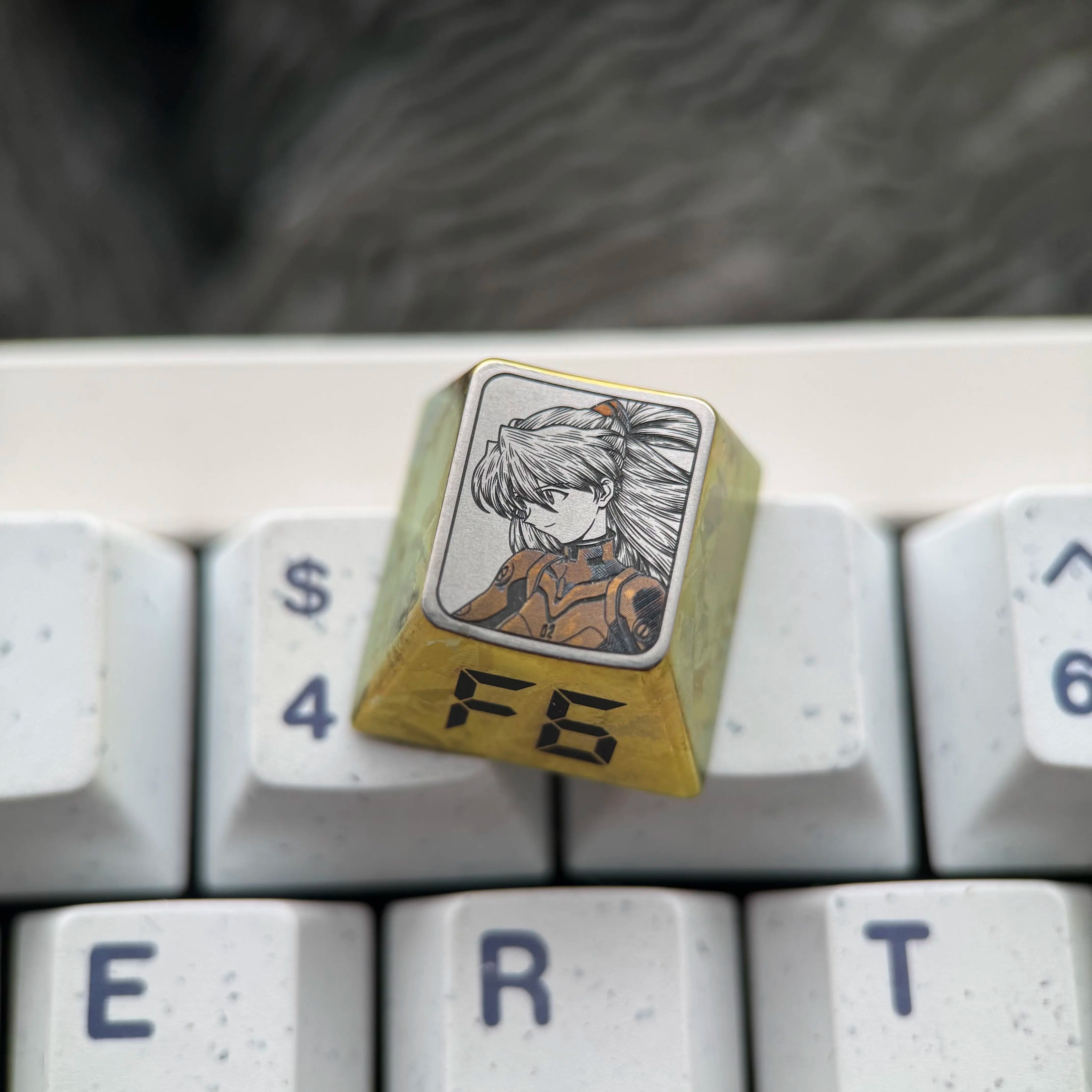 EVA， Asuka theme, F1-F12 precision carving 1 U titanium alloy personalized keycaps, anime and game cultural creative keycaps, mechanical keyboard decorative keycaps