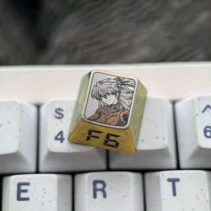 EVA， Asuka theme, F1-F12 precision carving 1 U titanium alloy personalized keycaps, anime and game cultural creative keycaps, mechanical keyboard decorative keycaps