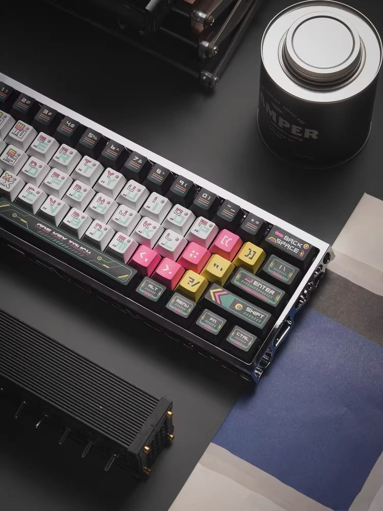 Cyber terminal theme creative design keycap set, original factory height 146 keys, five sided heat sublimation adaptation, mechanical magnetic axis keyboard, customized keycap