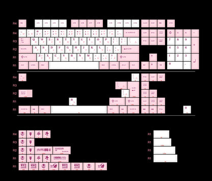 EVA series, EVA-08 pink PBT thermal sublimation complete set factory height， Mechanical keyboard decoration replaces keycaps, Compatible with 61/64/68/75/84/87/104 Key Mechanical Keyboard Keycap Set