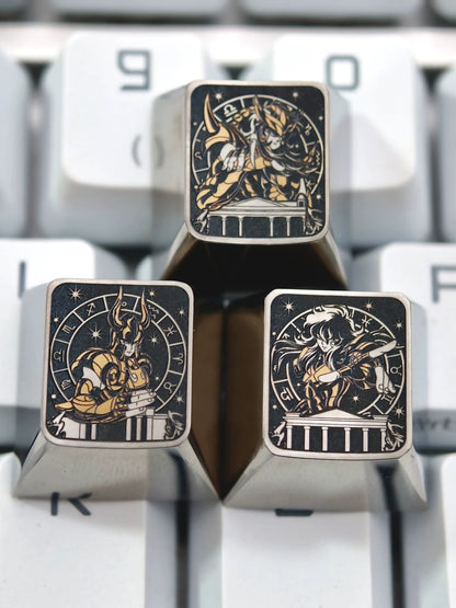 Saint Seiya, Twelve Gold Saints collection, 1U titanium alloy personalized keycaps, anime and game culture creative personalized keycaps, mechanical keyboard decorative keycaps