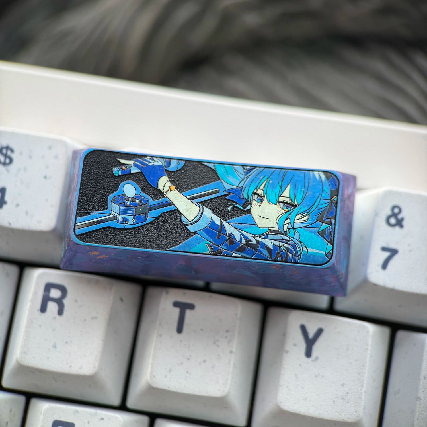 Hoshimachi Suisei， 2.25U titanium alloy personalized keycaps, metal carved decorative keycaps