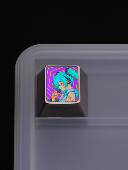 Hatsune Miku theme design, 1U titanium alloy personalized key cap, music animation metal decorative key cap, mechanical keyboard can replace art key cap