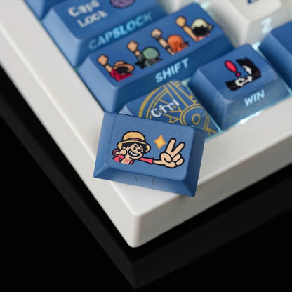 One Piece cartoon version, PBT material personalized keycaps, mechanical keyboard replacement keycap set, anime and game cultural and creative keycaps set, Compatible with 61/64/68/75/84/87/104 Key Mechanical Keyboard Keycap Set
