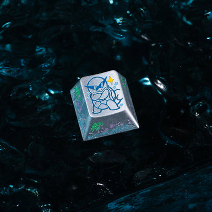 Squirtle Theme, Aluminum Alloy CNC Metal Anode Personalized Keycaps, Enamel Colored Colorful Art Keycaps, Mechanical Keyboard Anime Cartoon Decorative Keycaps