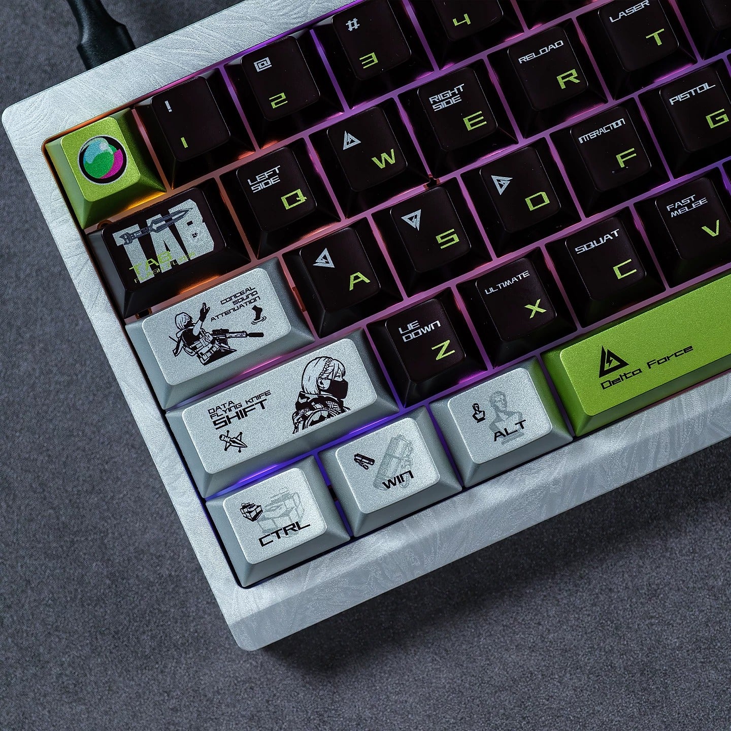 Delta Force themed metallic texture PBT material personalized keycap set, anime and games cultural creative decoration keycap set, compatible with 61/64/68/75/84/87/104 mechanical keyboard