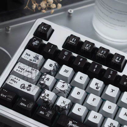 Dark Night Thorn Metal Paint Mechanical Keyboard Keycaps PBT Original Factory Height, PBT material personalized keycaps, mechanical keyboard replacement keycap set, Compatible with 61/64/68/75/84/87/104 Key Mechanical Keyboard Keycap Set