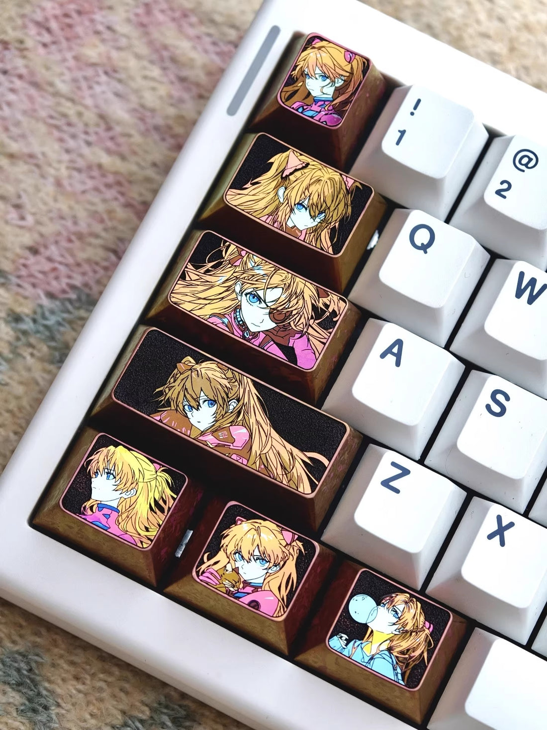 EVA， Asuka Titanium Alloy Personalized Keycap Collection Set, Anime and Game Metal Carving Decorative Keycaps