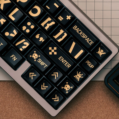 Black gold large font minimalist design, custom set personalized keycap series，PBT material, Original factory height, compatible with 61/64/68/75/84/87/104 mechanical keyboard keycap set