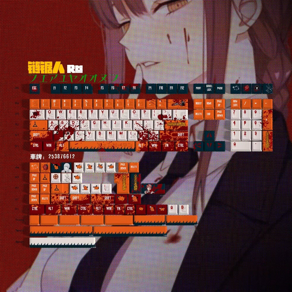 Chainsaw Man theme design, PBT material set keycap original factory height, mechanical keyboard personalized keycap set decorative keycap set, compatible with 61/64/68/75/84/87/104 mechanical keyboard keycap set