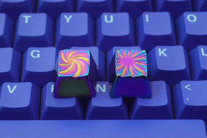 Explosion vortex geometric graphic art keycaps with iridescent gold plating, gold-plated silver mechanical keyboard, zinc aluminum alloy metal personalized keycaps