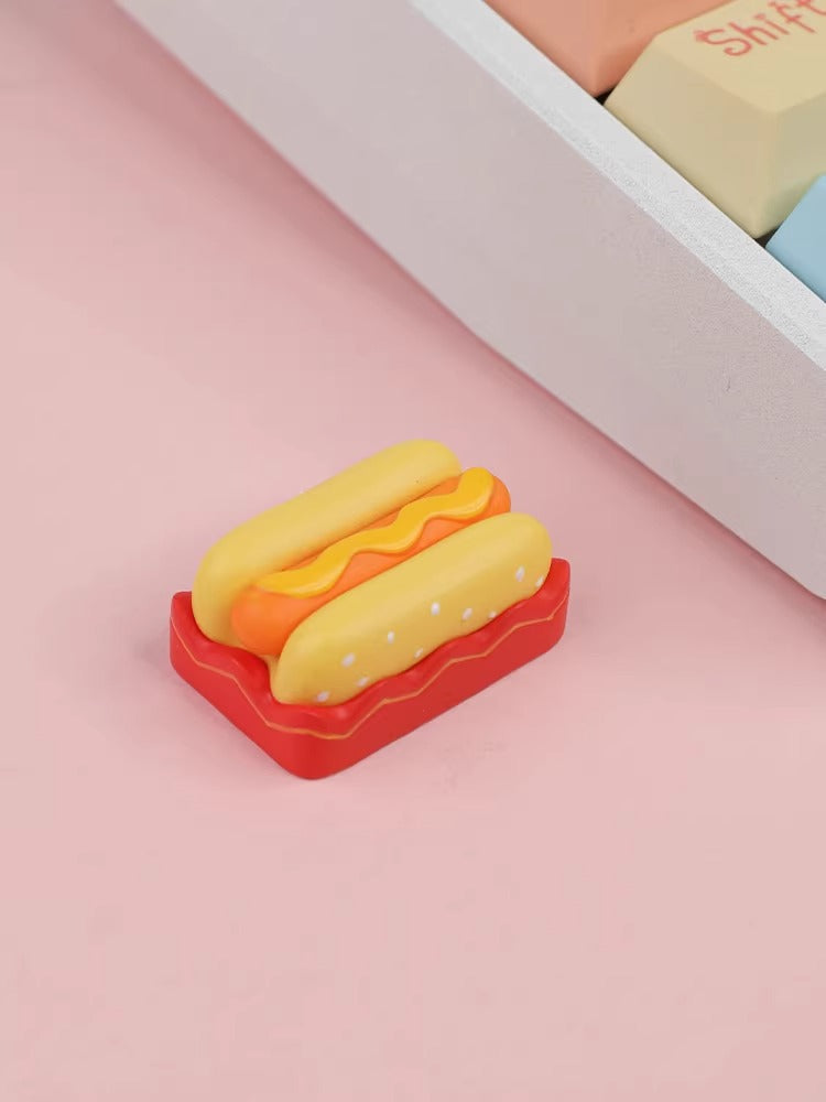 Cute hot dog resin material personalized keycaps, customized resin decorative keycaps, delicious food shaped decorative keycaps