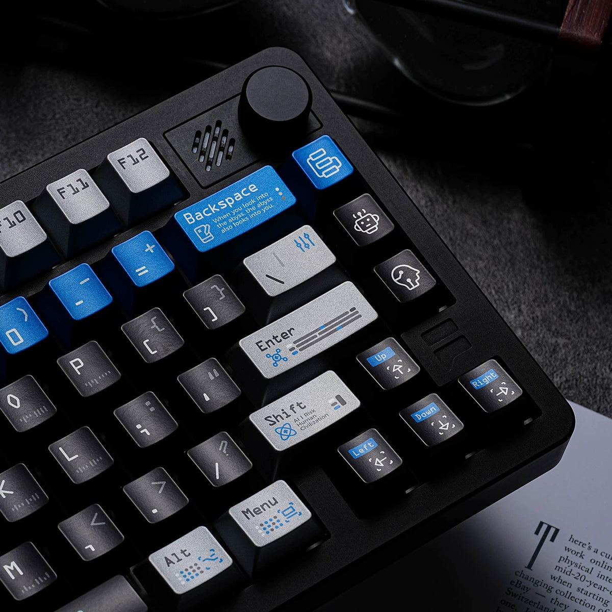 Artificial intelligence themed design, personalized key cap set with metallic paint texture, AI intelligent mechanical keyboard decorative keycaps, compatible with 61/64/68/75/84/87/104 key mechanical keyboard