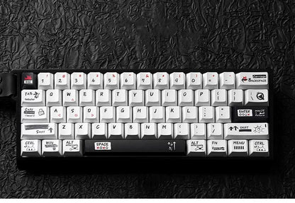 Black fire themed minimalist design, PBT material material personalized keycap set, compatible with 61/64/68/75/84/87/104 mechanical keyboard replacement keycap