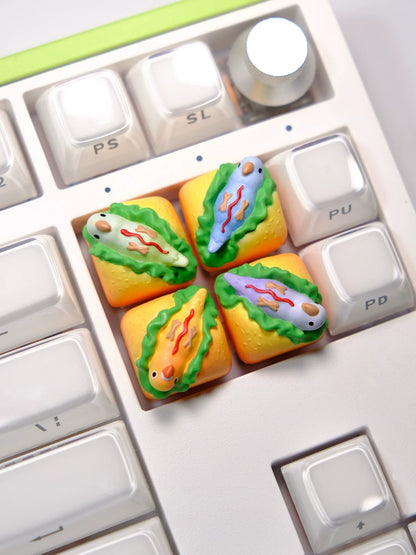 Agapornis， Hot dog parrot shaped, resin coated personalized keycaps, mechanical keyboard cartoon decorative keycaps