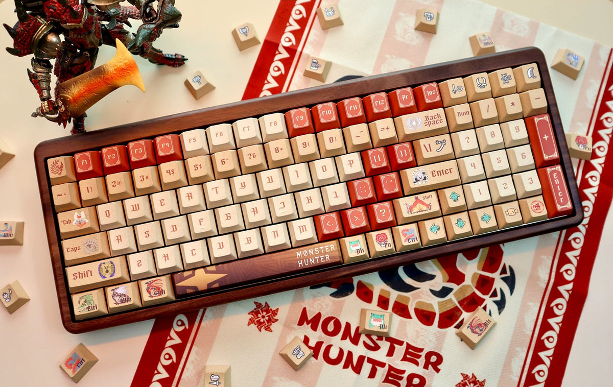Monster Hunter Theme Wilderness Colors, PBT material personalized keycaps, mechanical keyboard replacement keycap set, anime and game cultural and creative keycaps set, Compatible with 61/64/68/75/84/87/104 Key Mechanical Keyboard Keycap Set
