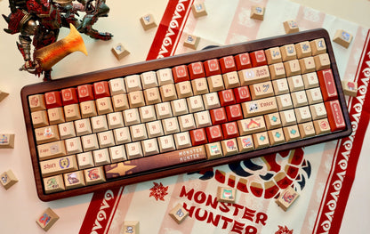 Monster Hunter Theme Wilderness Colors, PBT material personalized keycaps, mechanical keyboard replacement keycap set, anime and game cultural and creative keycaps set, Compatible with 61/64/68/75/84/87/104 Key Mechanical Keyboard Keycap Set