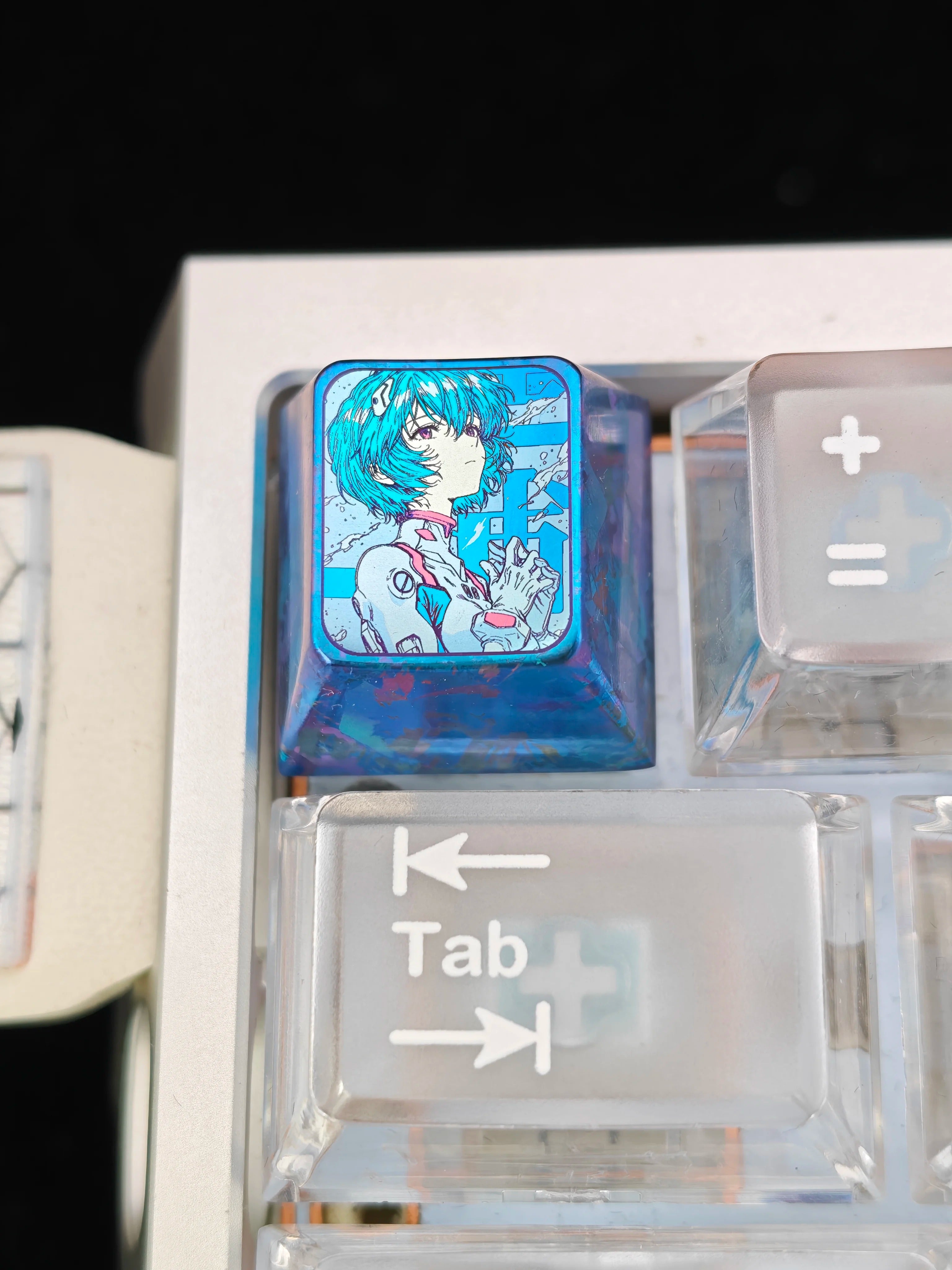 EVA, Ayanami Rei Theme Design, 1 U titanium alloy metal personalized keycaps, anime oil painting cultural creative keycaps, mechanical keyboard artistic decorative keycaps