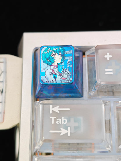 EVA, Ayanami Rei Theme Design, 1 U titanium alloy metal personalized keycaps, anime oil painting cultural creative keycaps, mechanical keyboard artistic decorative keycaps