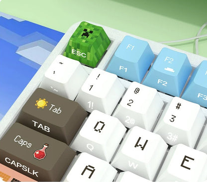 Minecraft theme, PBT material anime and game cultural and creative keycaps set, Compatible with 61/64/68/75/84/87/104 Key Mechanical Keyboard Keycap Set