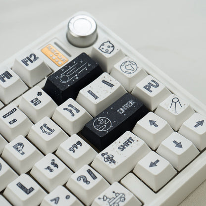White astronaut theme, space UFO creative design big characters PBT material personalized keycap set, creative decorative keycap set, compatible with 61/64/68/75/84/87/104 mechanical keyboard replacement keycap