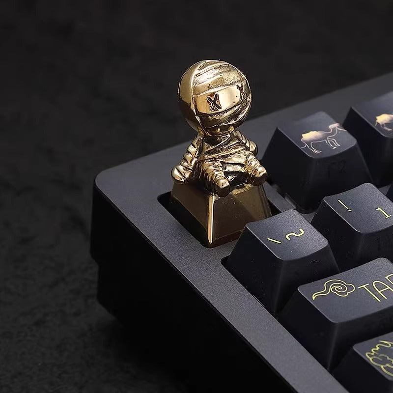 Metal doll mummy personalized keycaps, pure copper material artistic decorative keycaps