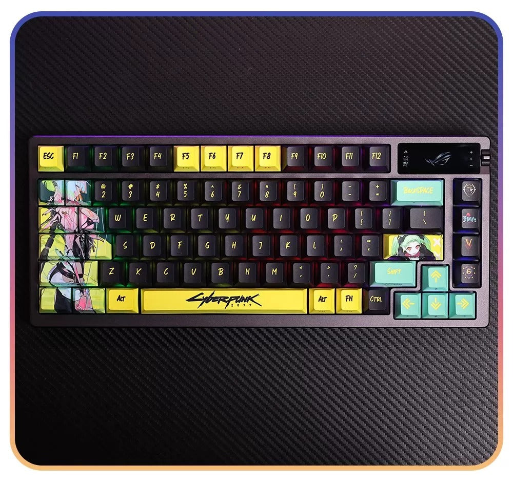 Cyberpunk: Edgerunners, PBT material personalized keycaps, mechanical keyboard replacement keycap set, anime and game cultural and creative keycaps set, Compatible with 61/64/68/75/84/87/104 Key Mechanical Keyboard Keycap Set