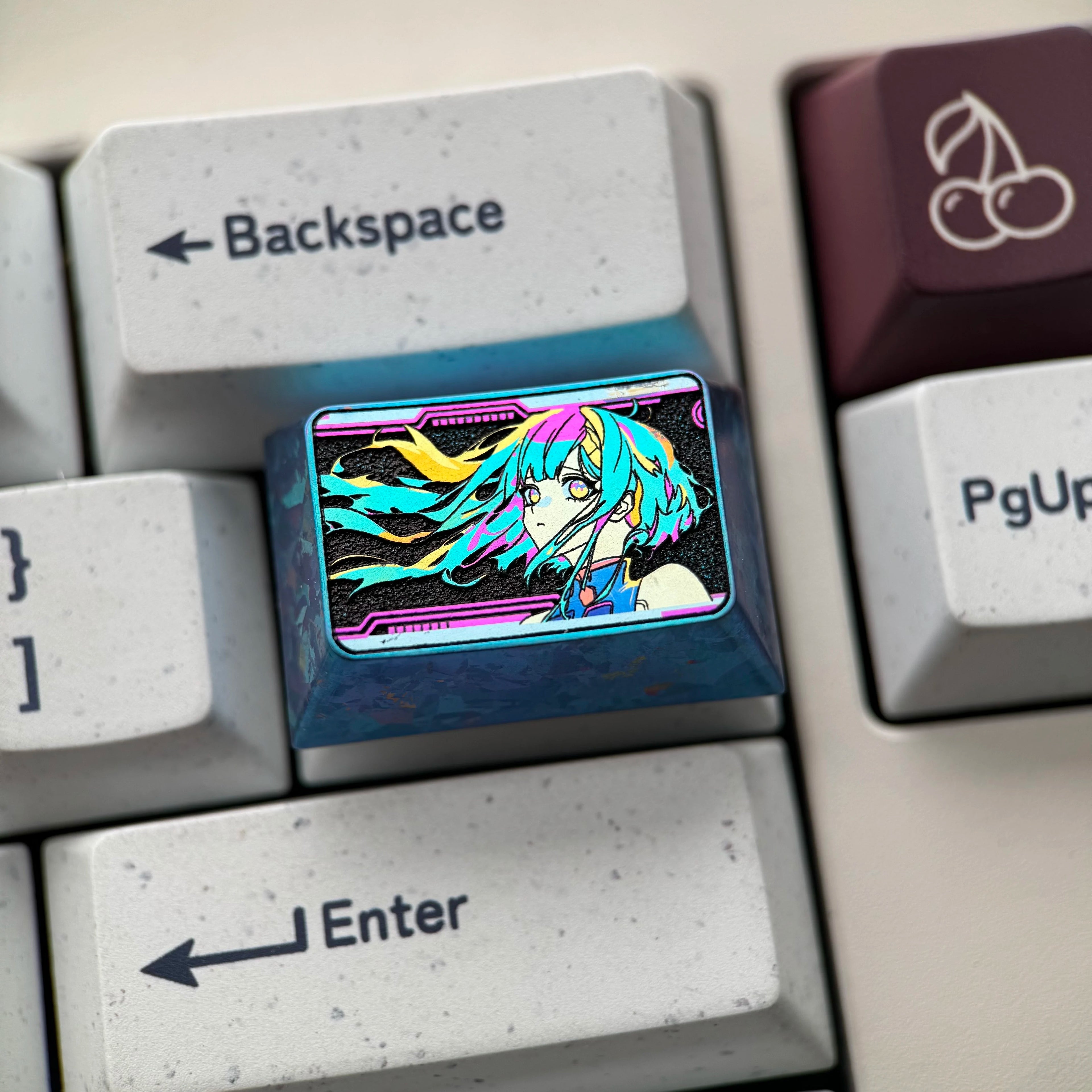 Cyberpunk, Lucy, 2.25U/2U/1.5U titanium alloy personalized keycaps, mechanical keyboard decorative metal keycaps